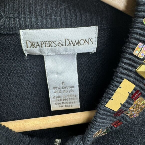 Drapers & Damons Christmas Tree Sweater Small Sequin Jewel Cardigan‎ Black S - Picture 3 of 5